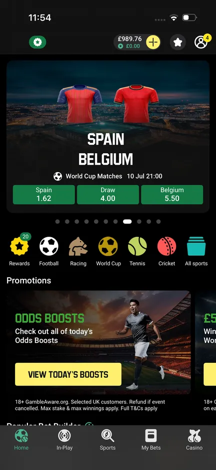 World Cup landing page in dark mode
